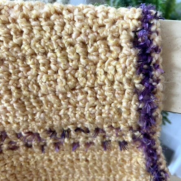 Handmade Crocheted Afghan Throw Blanket  Yellow Purple Soft Fringe 30x 70 in - Picture 6 of 9